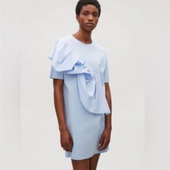 COS NWT Light Blue Ruffle Mini Dress M - Picture 1 of 9